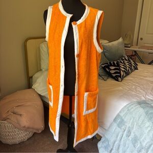 Vibrant Orange Sleeveless Coverup with White Trim